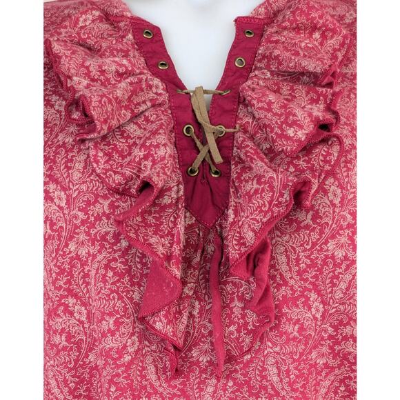 Ralph Lauren Jeans Co. Ruffled V-Neck Jersey Knit Laced Top Cranberry Floral 2X - Picture 3 of 10